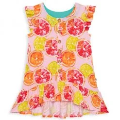Posh Peanut Little Girl's & Girl's Citrine Henley Ruffled Cap-Sleeve Hi-Low Dress For Kids