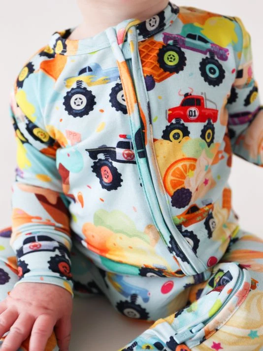 Posh Peanut Baby Boy's Monster Trucks One-Piece Footie For Kids 6 Posh Peanut Baby Boy's Monster Trucks One-Piece Footie For Kids - Image 4