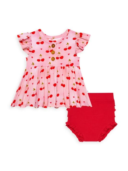 Posh Peanut Baby Girl's Very Cherry Henley Peplum Top & Bloomers Set For Kids 3 Posh Peanut Baby Girl's Very Cherry Henley Peplum Top & Bloomers Set For Kids