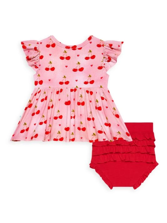 Posh Peanut Baby Girl's Very Cherry Henley Peplum Top & Bloomers Set For Kids 4 Posh Peanut Baby Girl's Very Cherry Henley Peplum Top & Bloomers Set For Kids - Image 2