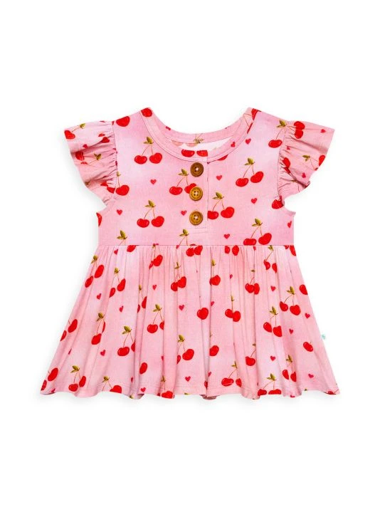 Posh Peanut Baby Girl's Very Cherry Henley Peplum Top & Bloomers Set For Kids 5 Posh Peanut Baby Girl's Very Cherry Henley Peplum Top & Bloomers Set For Kids - Image 3
